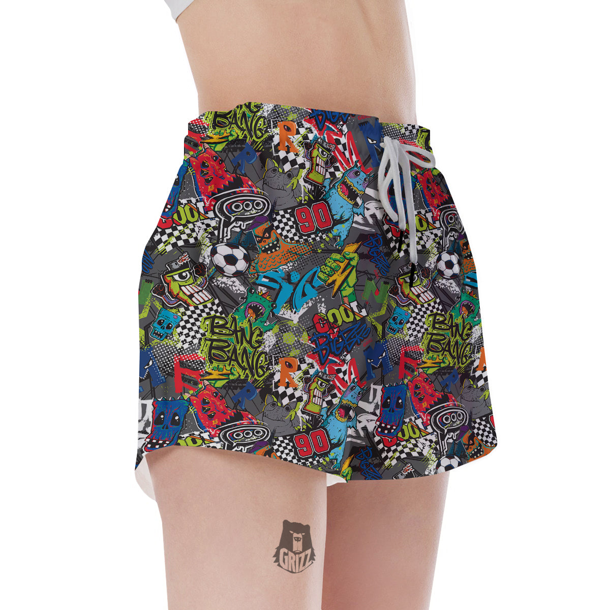Comics Monsters Graffiti Print Pattern Women's Shorts-grizzshop