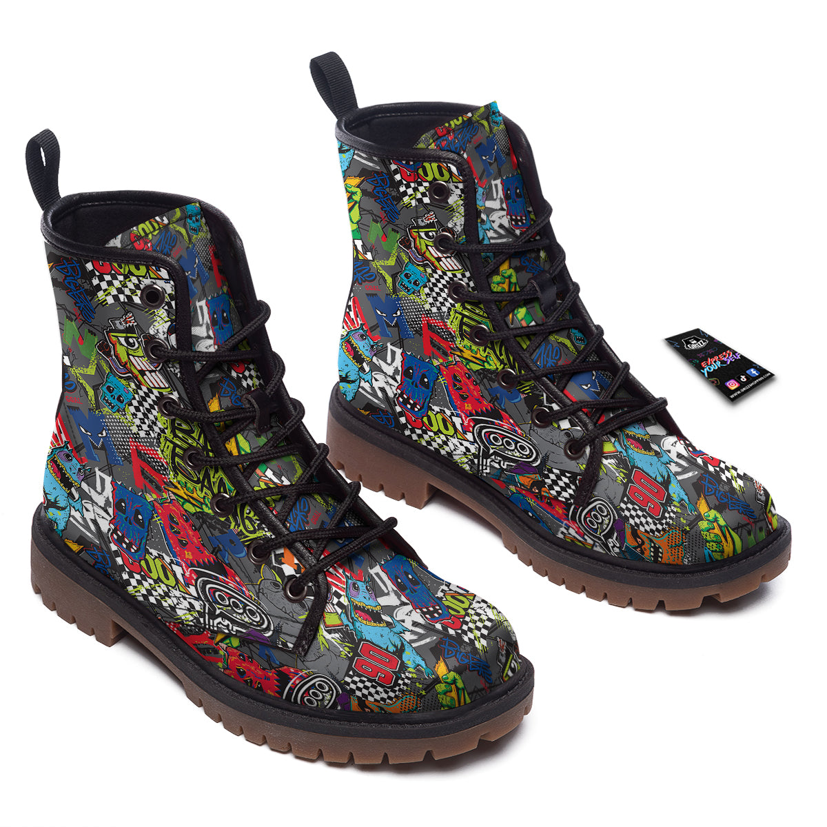 Comics Monsters Graffiti Print Pattern Work Boots-grizzshop