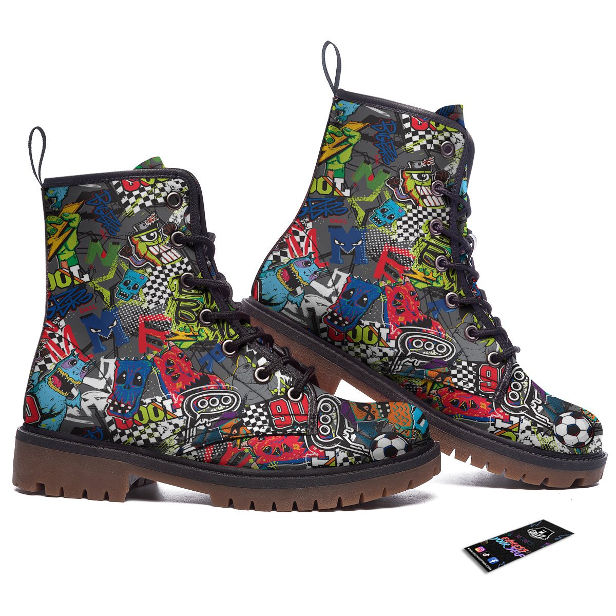 Comics Monsters Graffiti Print Pattern Work Boots-grizzshop