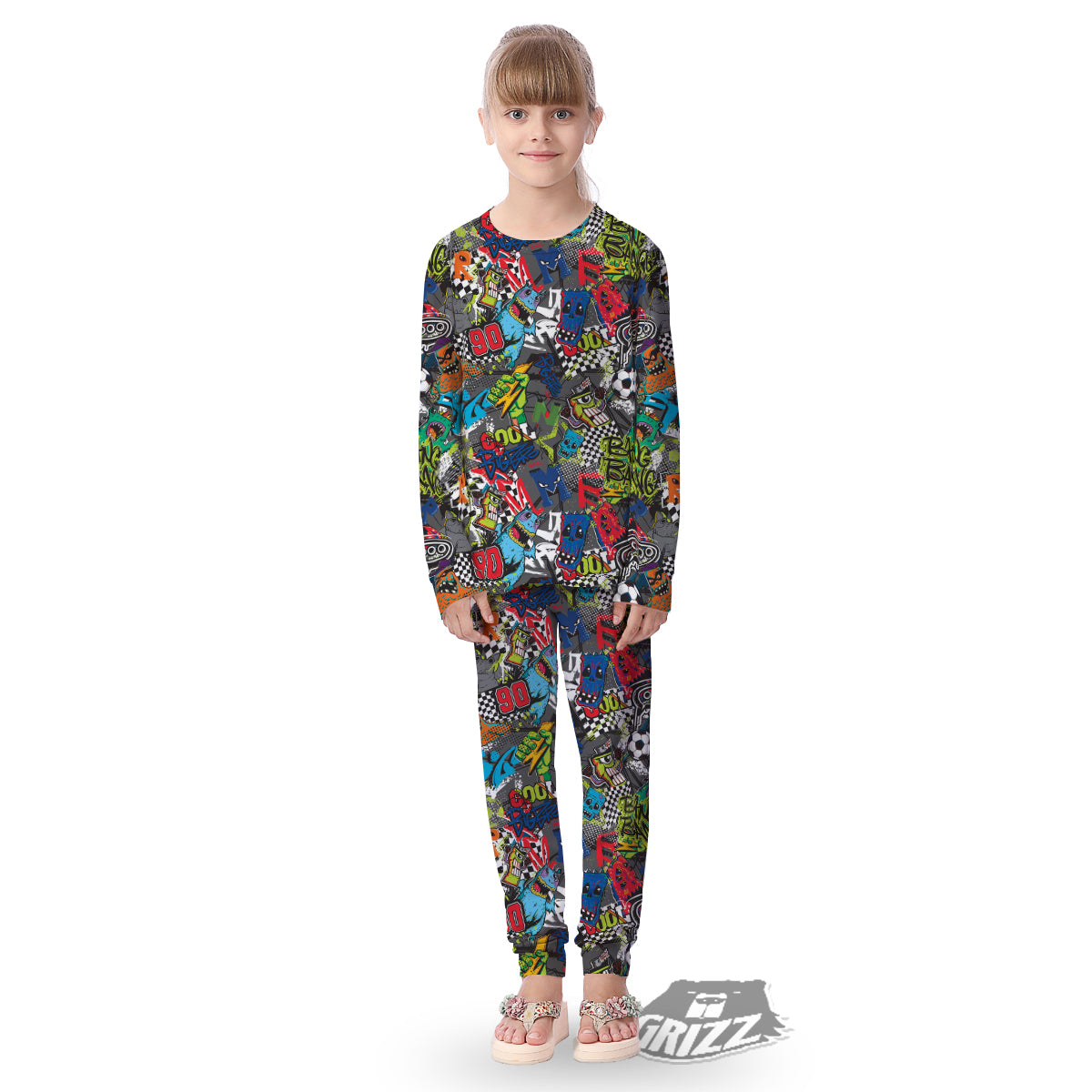 Comics Monsters Graffiti Print Pattern Kid's Pajamas-grizzshop