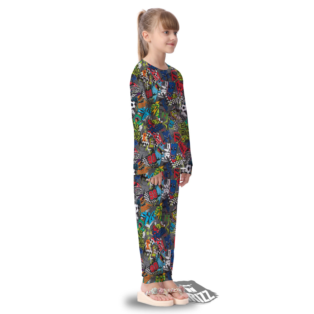 Comics Monsters Graffiti Print Pattern Kid's Pajamas-grizzshop