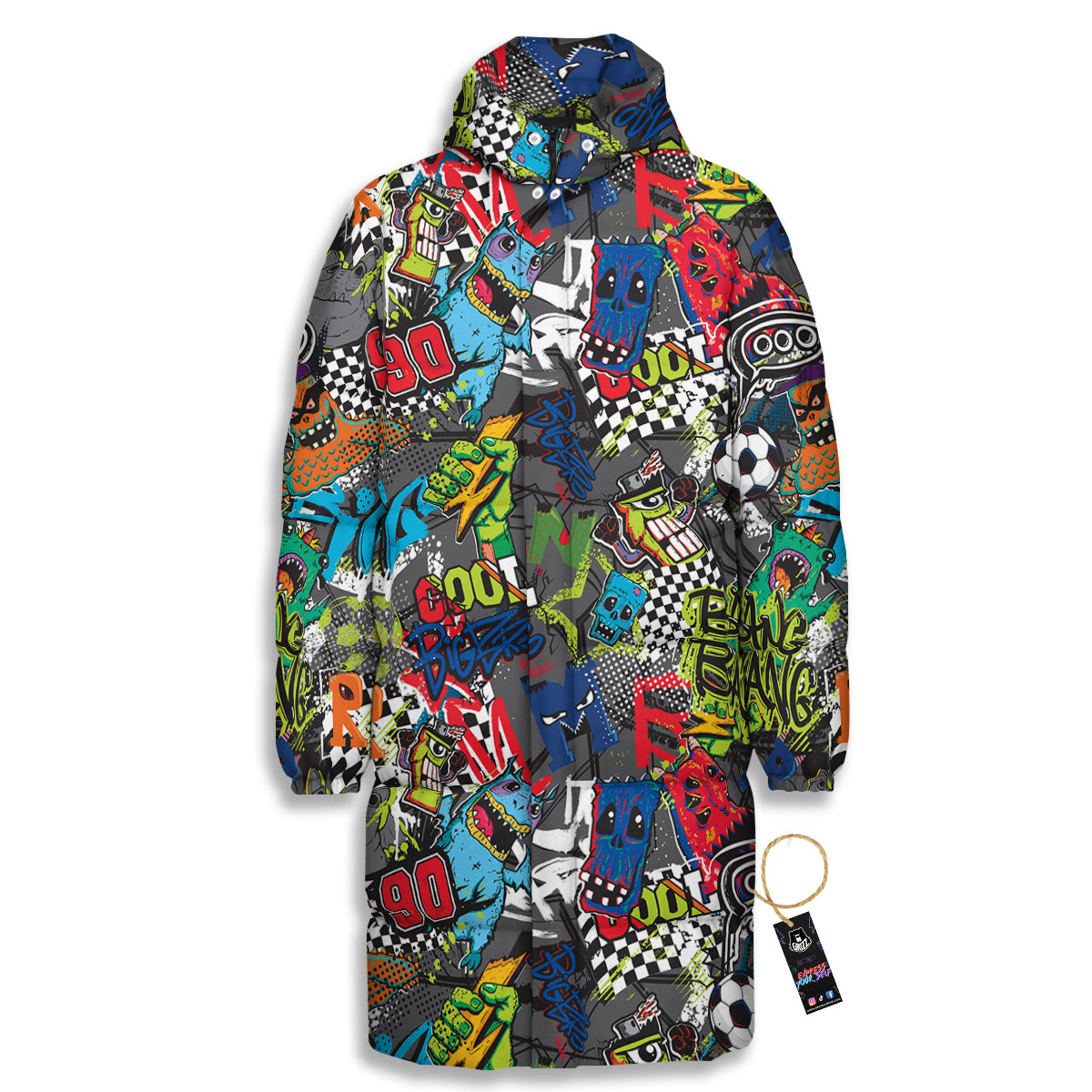 Comics Monsters Graffiti Print Pattern Long Down Jacket-grizzshop