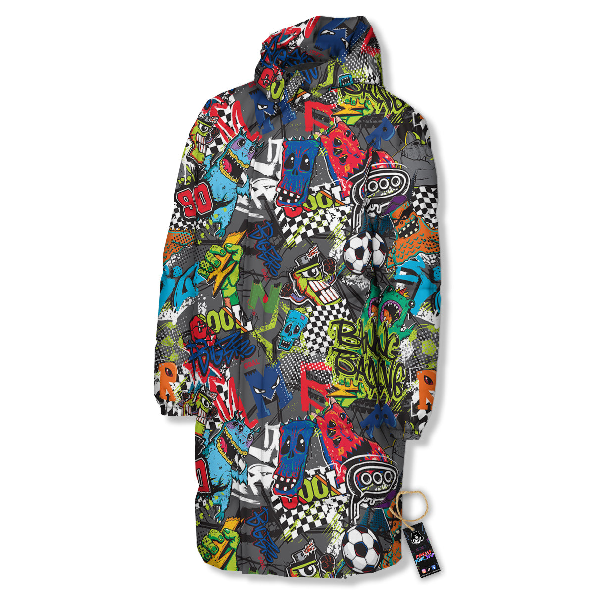 Comics Monsters Graffiti Print Pattern Long Down Jacket-grizzshop