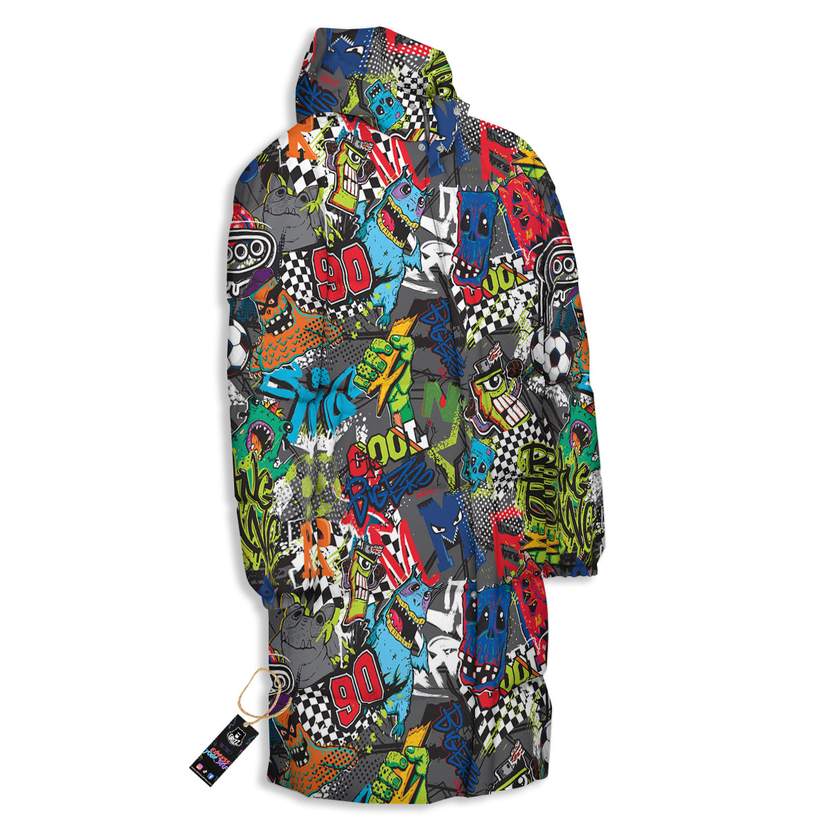 Comics Monsters Graffiti Print Pattern Long Down Jacket-grizzshop