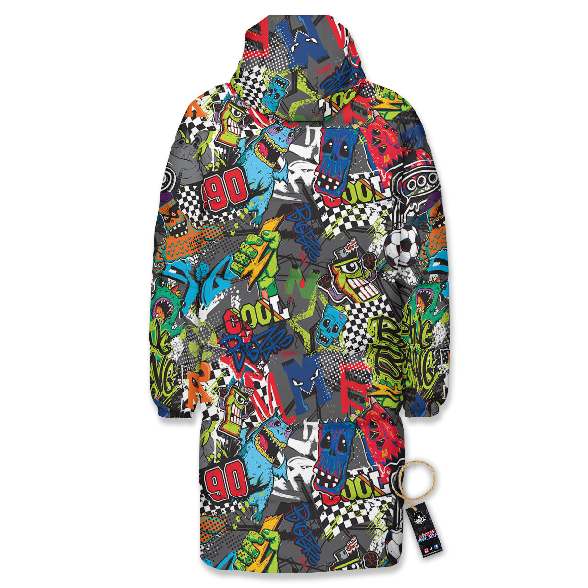 Comics Monsters Graffiti Print Pattern Long Down Jacket-grizzshop