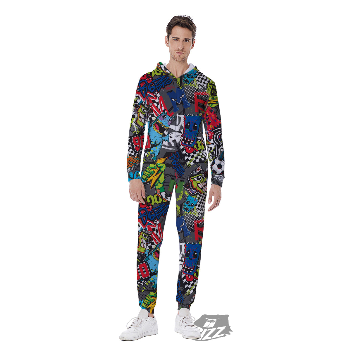 Comics Monsters Graffiti Print Pattern Men's Jumpsuit-grizzshop