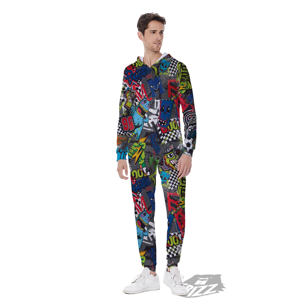 Comics Monsters Graffiti Print Pattern Men's Jumpsuit-grizzshop