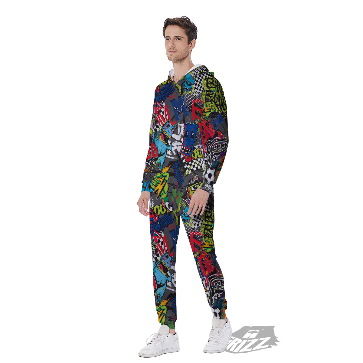 Comics Monsters Graffiti Print Pattern Men's Jumpsuit-grizzshop