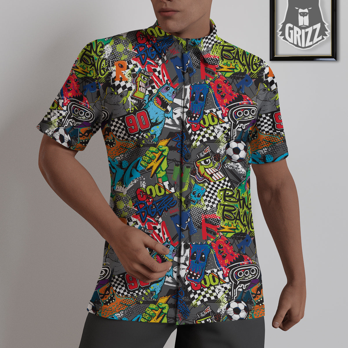 Comics Monsters Graffiti Print Pattern Untucked Shirts-grizzshop