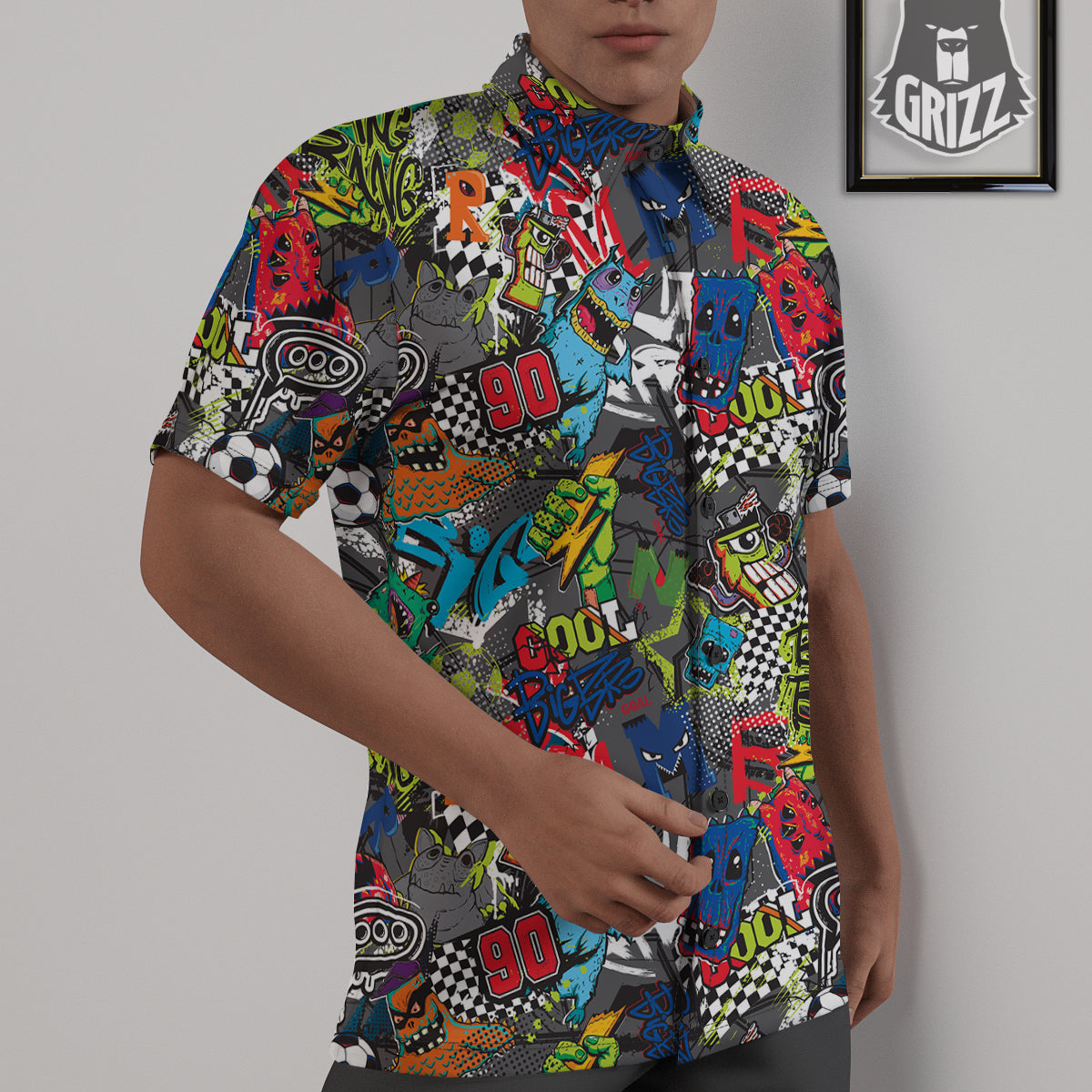 Comics Monsters Graffiti Print Pattern Untucked Shirts-grizzshop