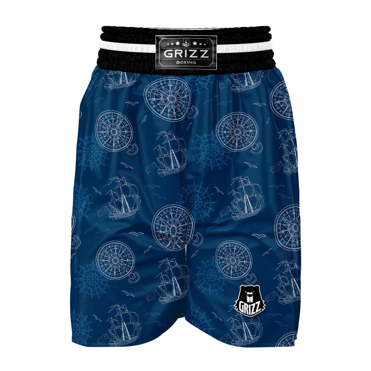 Compass Direction Pattern Print Boxing Shorts-grizzshop
