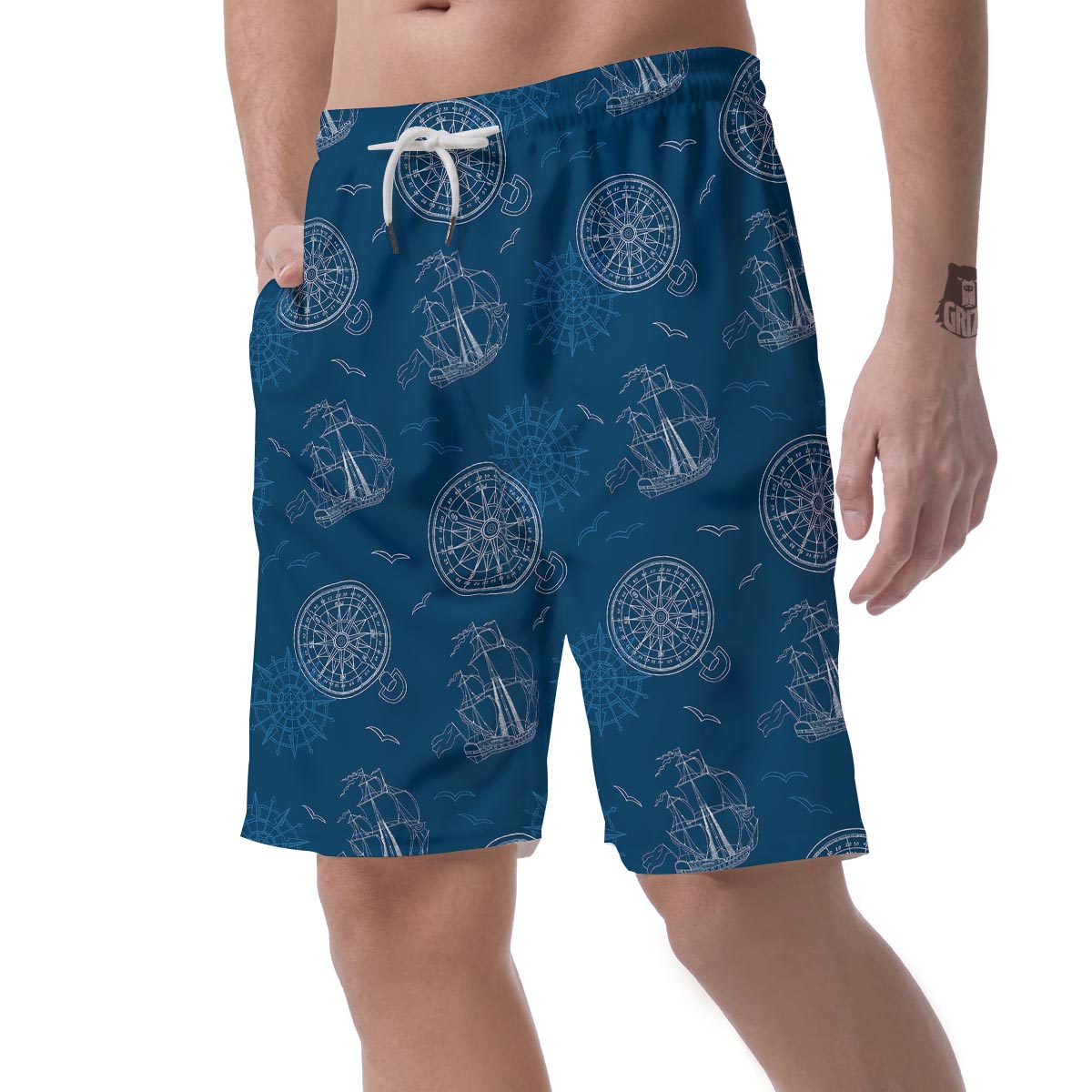 Compass Direction Pattern Print Men's Shorts-grizzshop