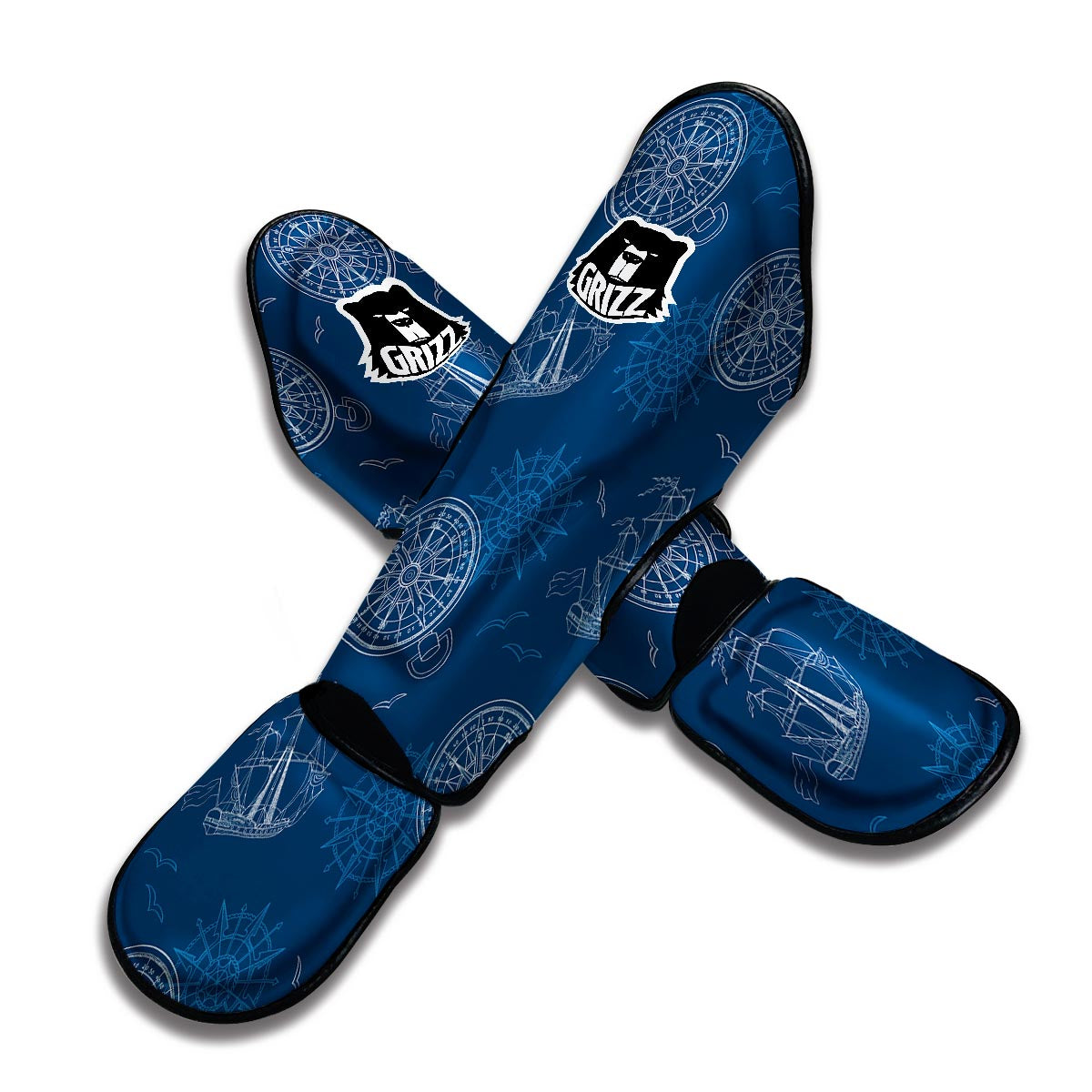 Compass Direction Pattern Print Muay Thai Shin Guards-grizzshop