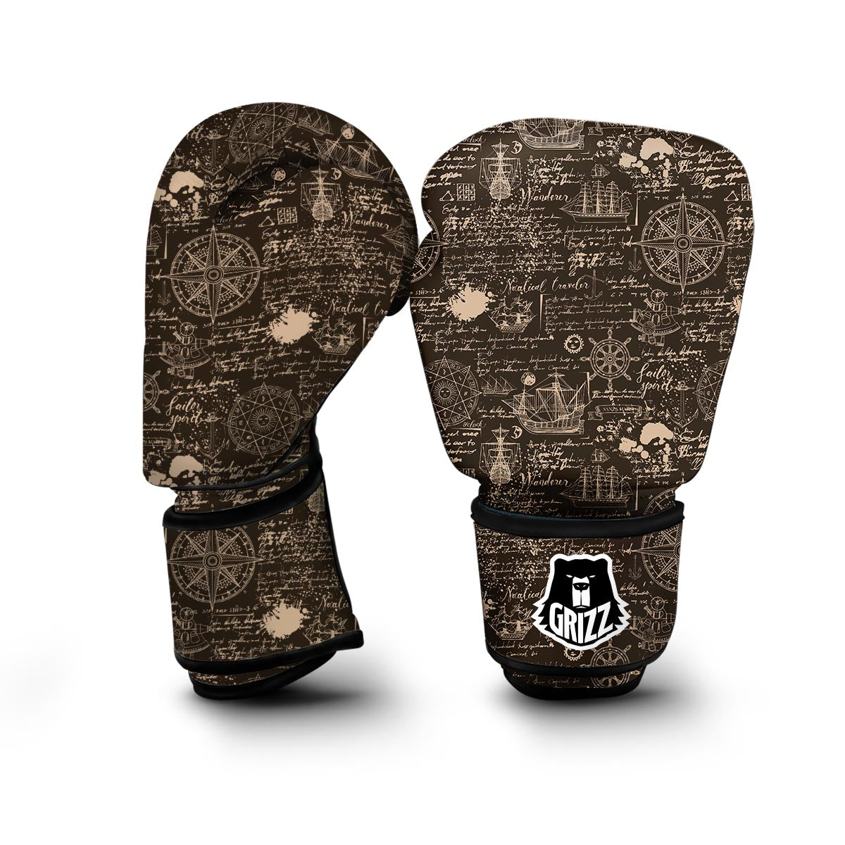 Compass Map Pattern Print Boxing Gloves-grizzshop