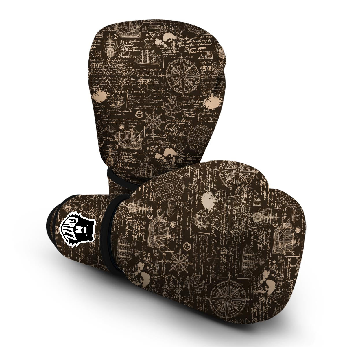 Compass Map Pattern Print Boxing Gloves-grizzshop