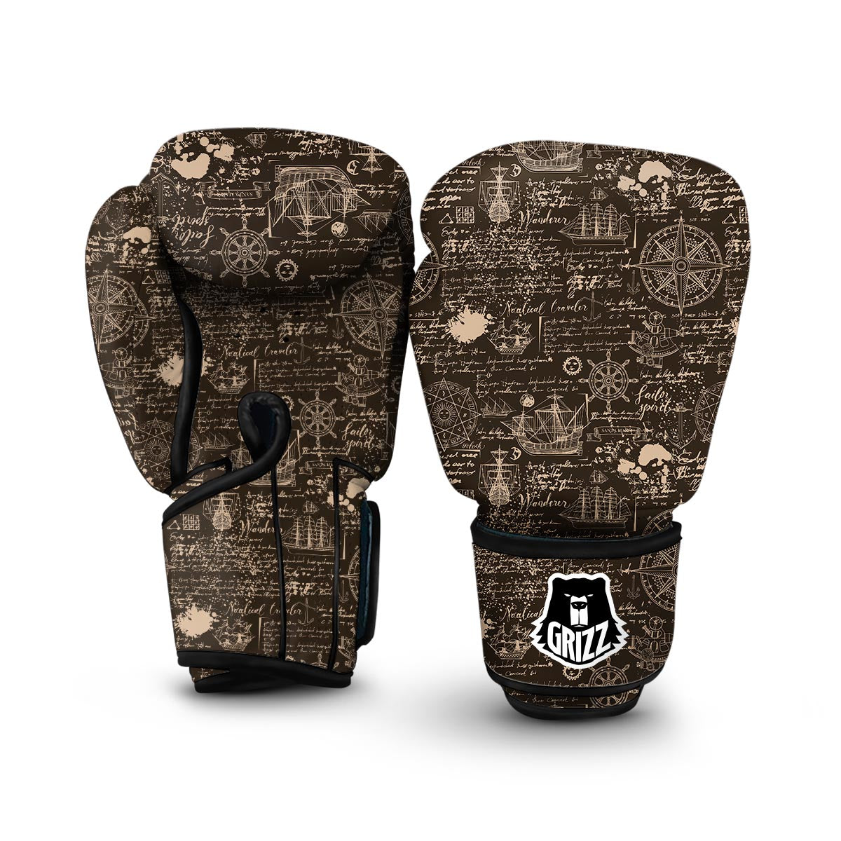 Compass Map Pattern Print Boxing Gloves-grizzshop