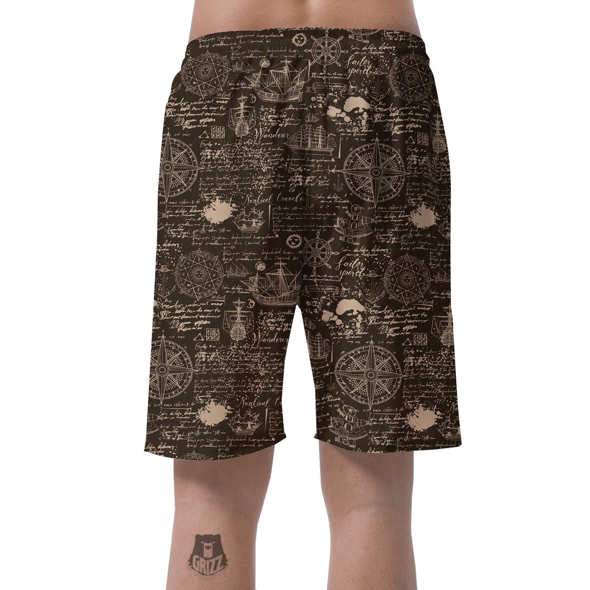 Compass Map Pattern Print Men's Shorts-grizzshop