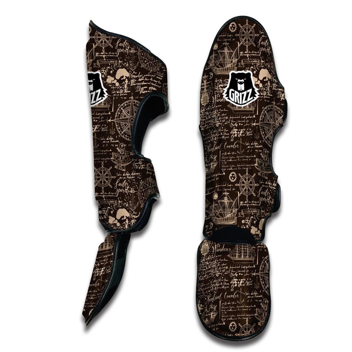 Compass Map Pattern Print Muay Thai Shin Guards-grizzshop