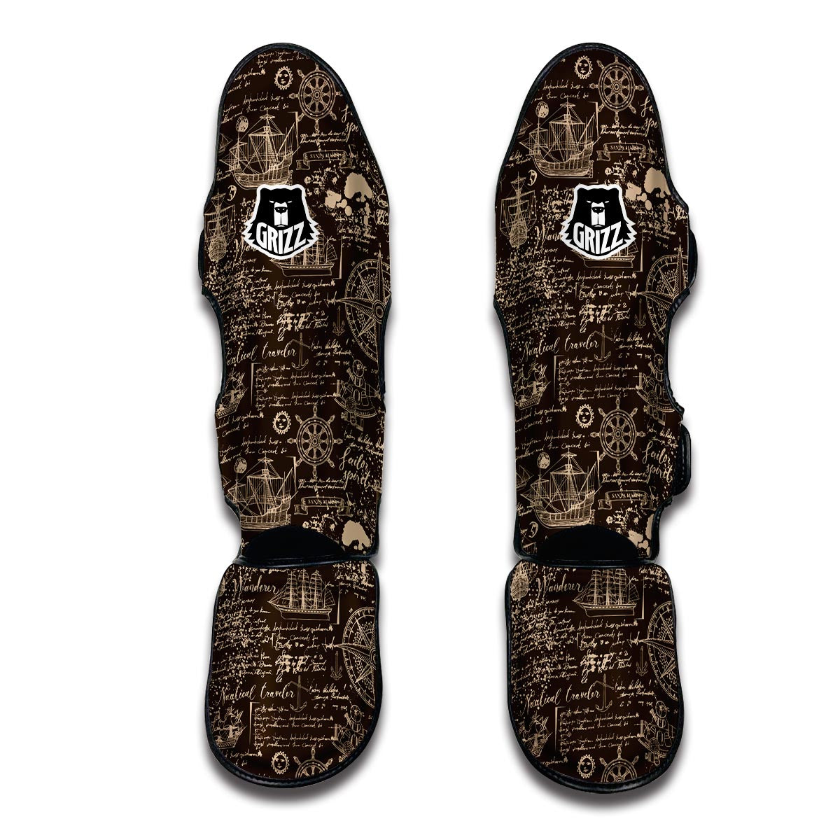 Compass Map Pattern Print Muay Thai Shin Guards-grizzshop