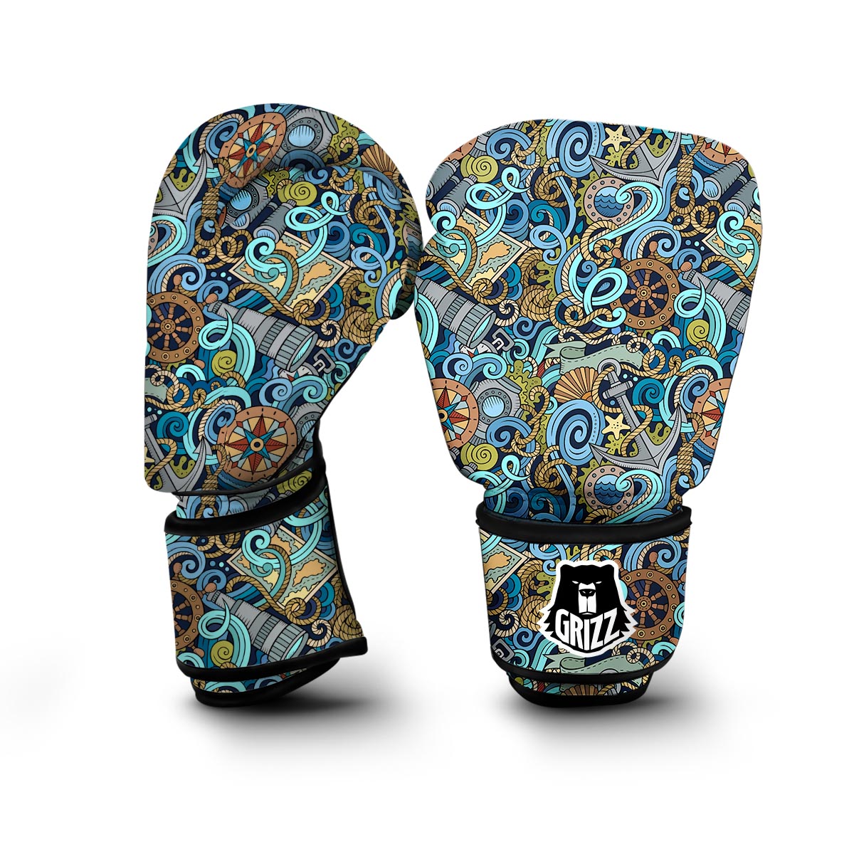 Compass Pattern Print Boxing Gloves-grizzshop