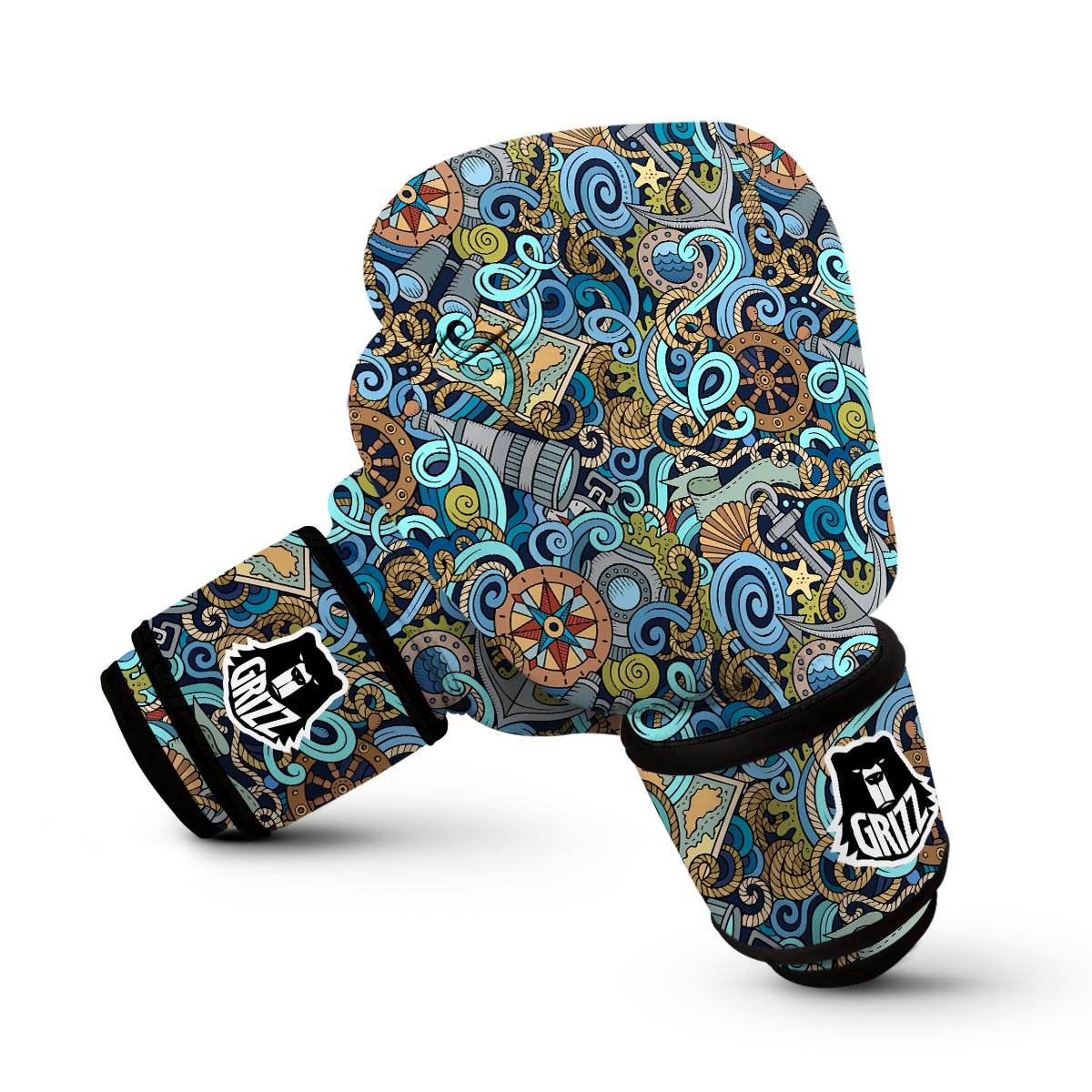 Compass Pattern Print Boxing Gloves-grizzshop