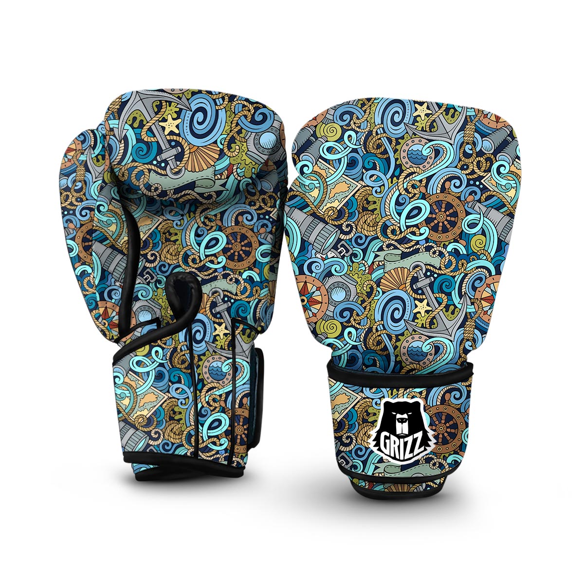 Compass Pattern Print Boxing Gloves-grizzshop