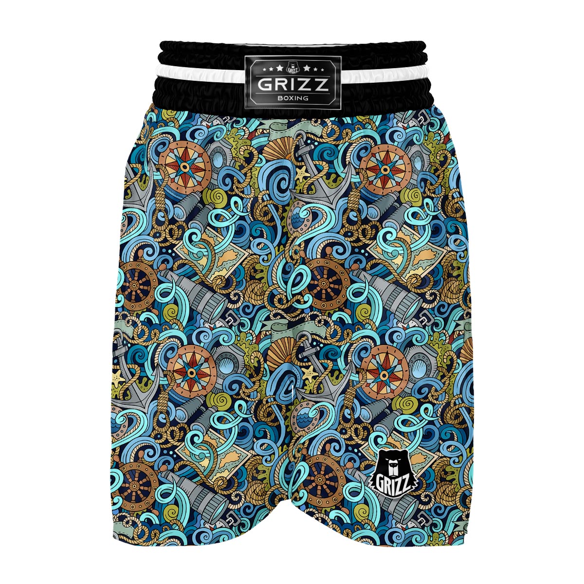 Compass Pattern Print Boxing Shorts-grizzshop