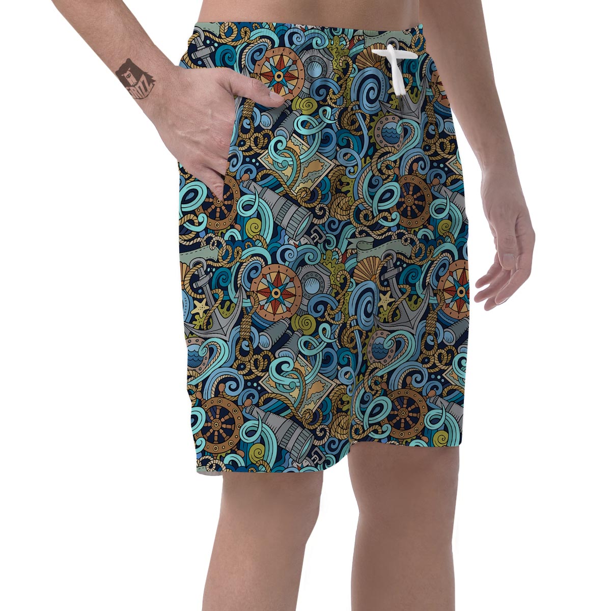 Compass Pattern Print Men's Shorts-grizzshop