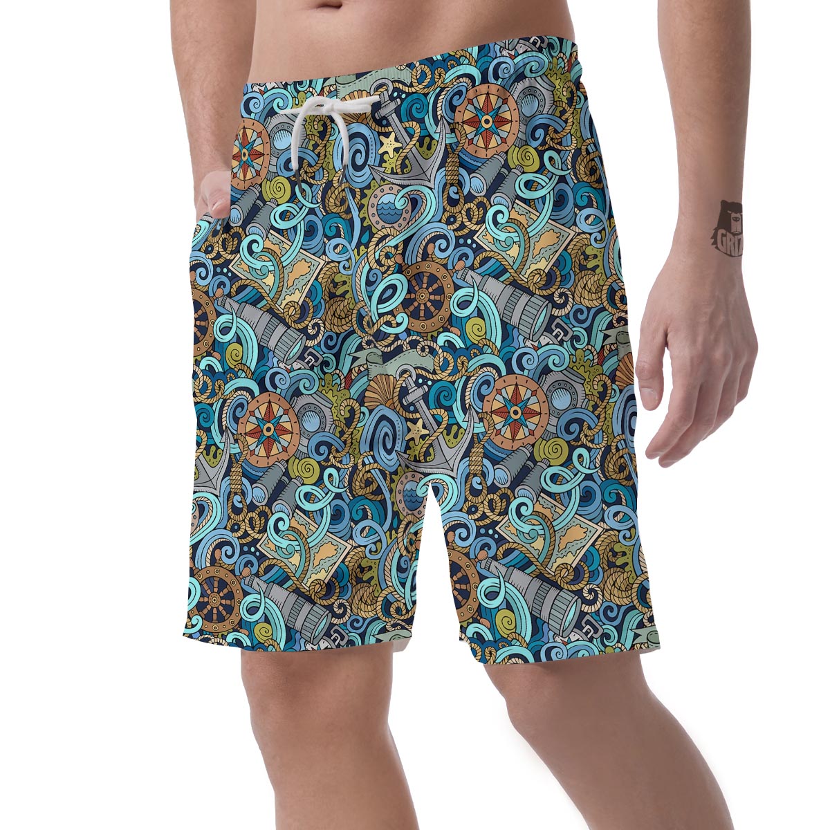 Compass Pattern Print Men's Shorts-grizzshop