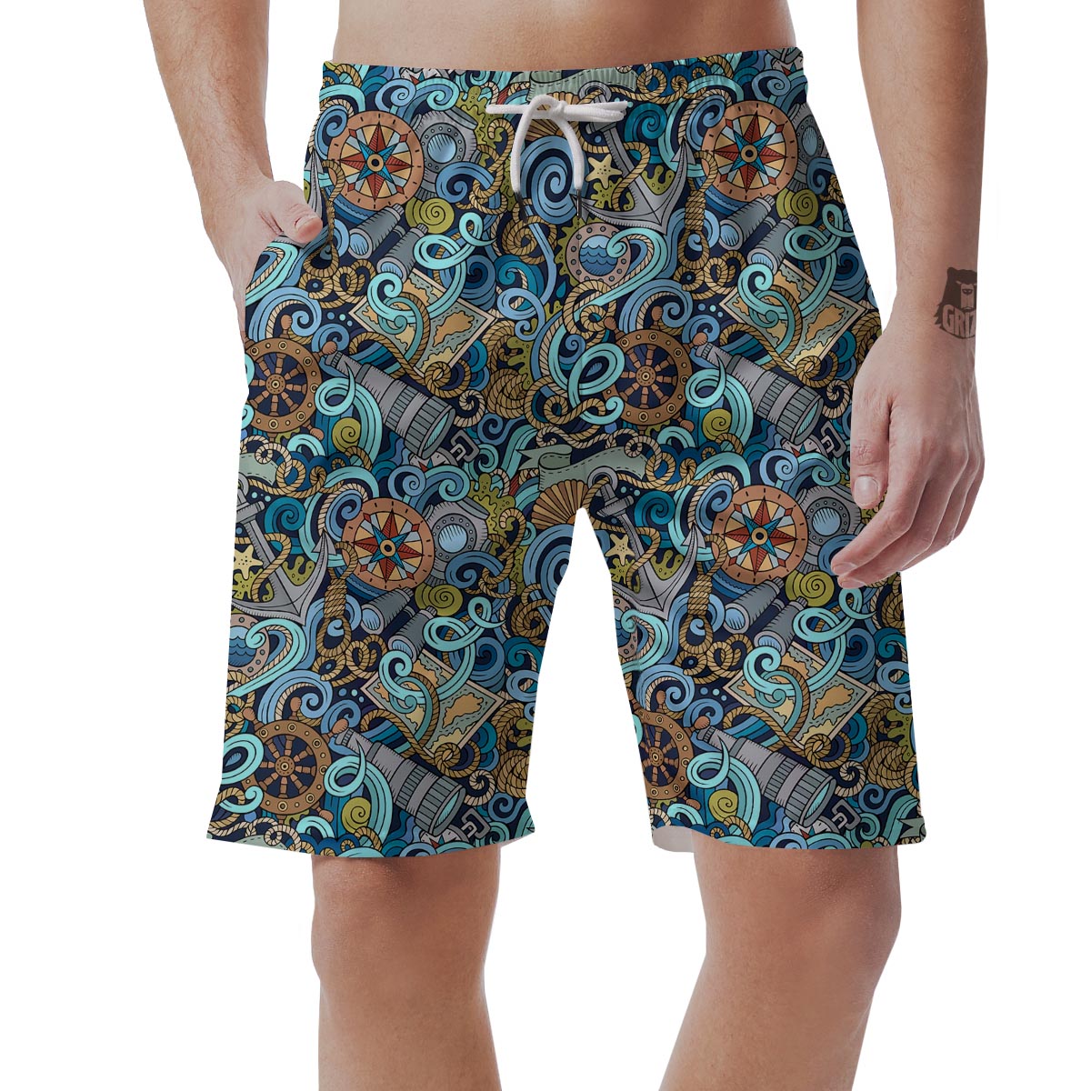 Compass Pattern Print Men's Shorts-grizzshop