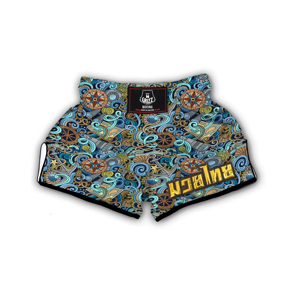 Compass Pattern Print Muay Thai Boxing Shorts-grizzshop