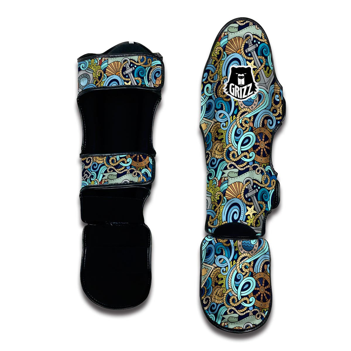 Compass Pattern Print Muay Thai Shin Guards-grizzshop