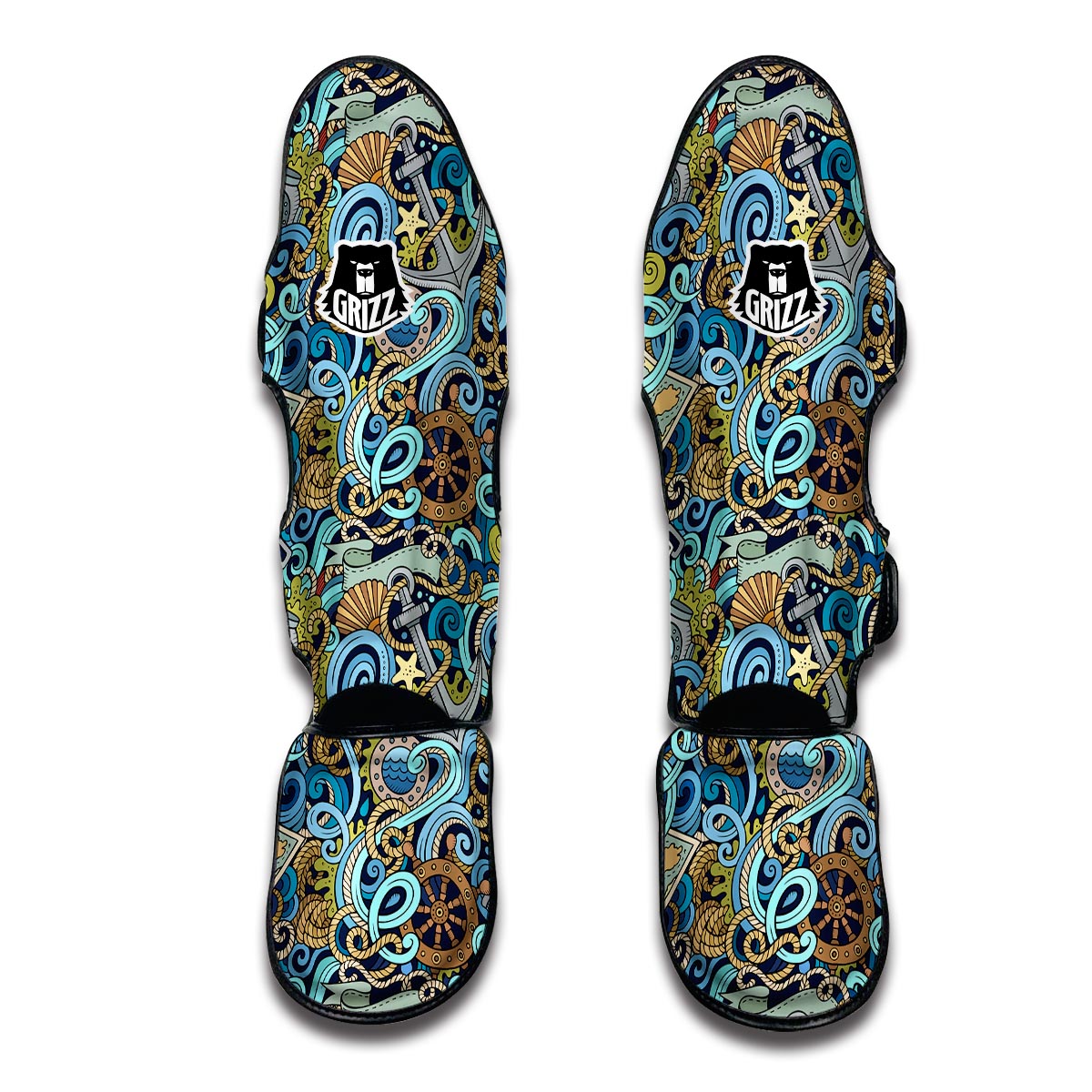 Compass Pattern Print Muay Thai Shin Guards-grizzshop