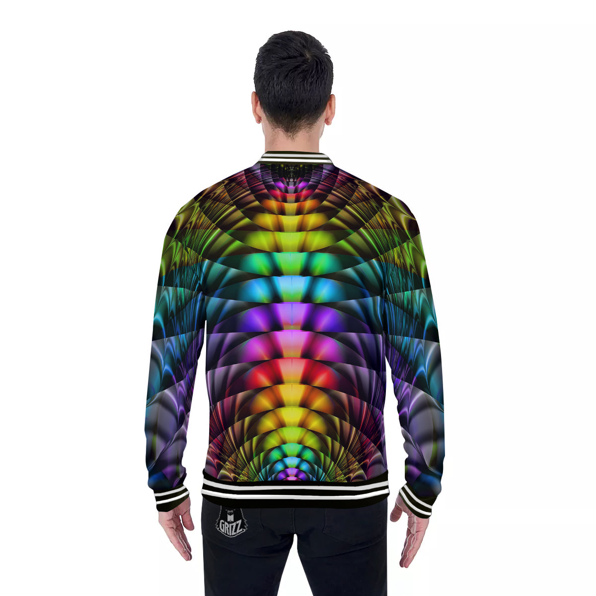 Computer Generated Colorful Fractal Print Baseball Jacket-grizzshop