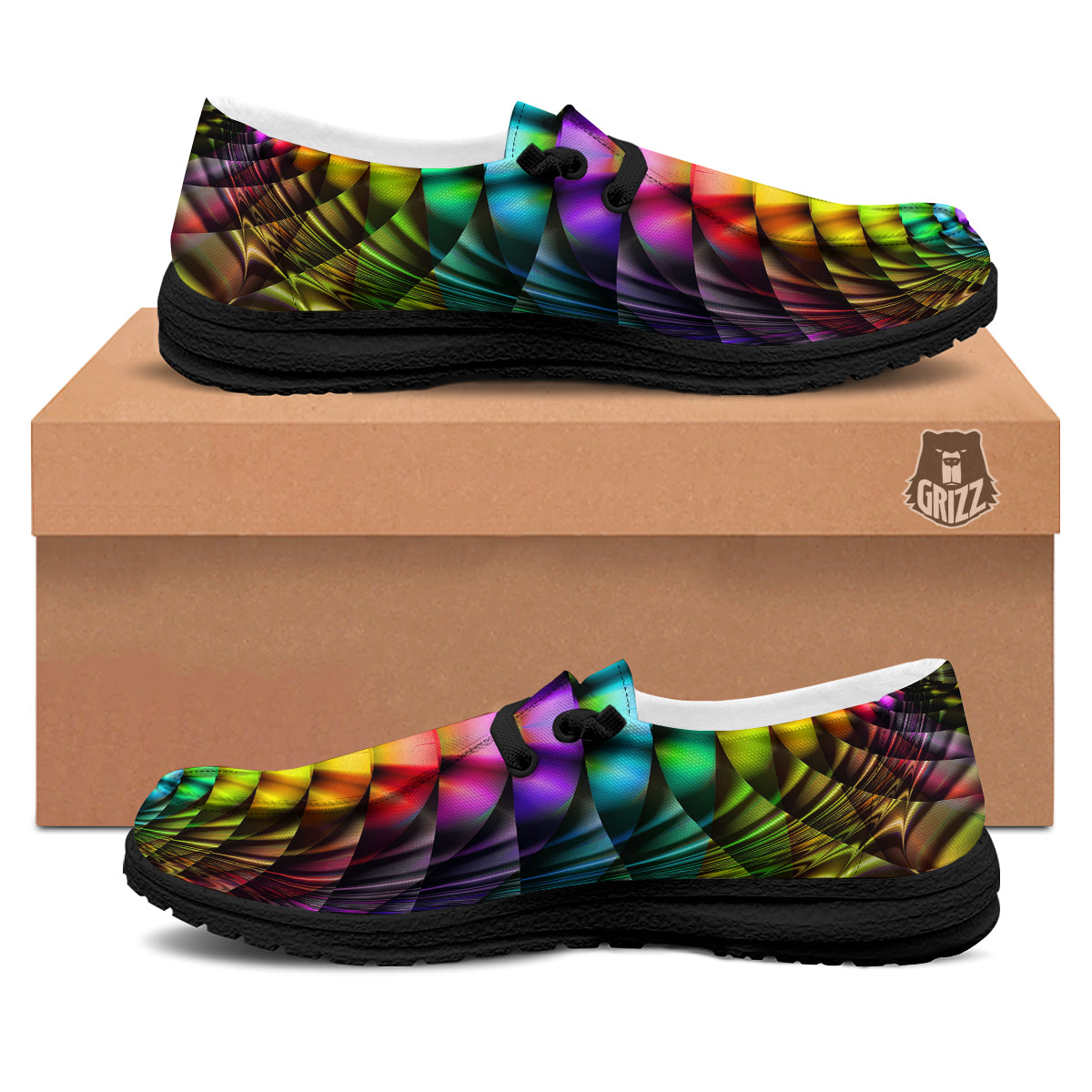Computer Generated Colorful Fractal Print Black Loafers-grizzshop