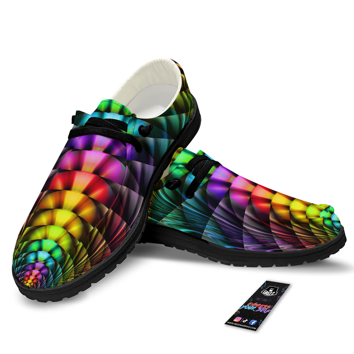 Computer Generated Colorful Fractal Print Black Loafers-grizzshop