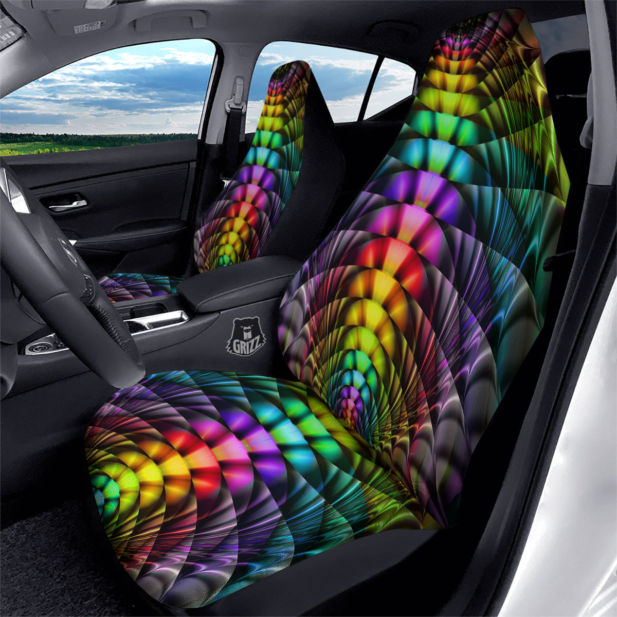 Computer Generated Colorful Fractal Print Car Seat Covers-grizzshop