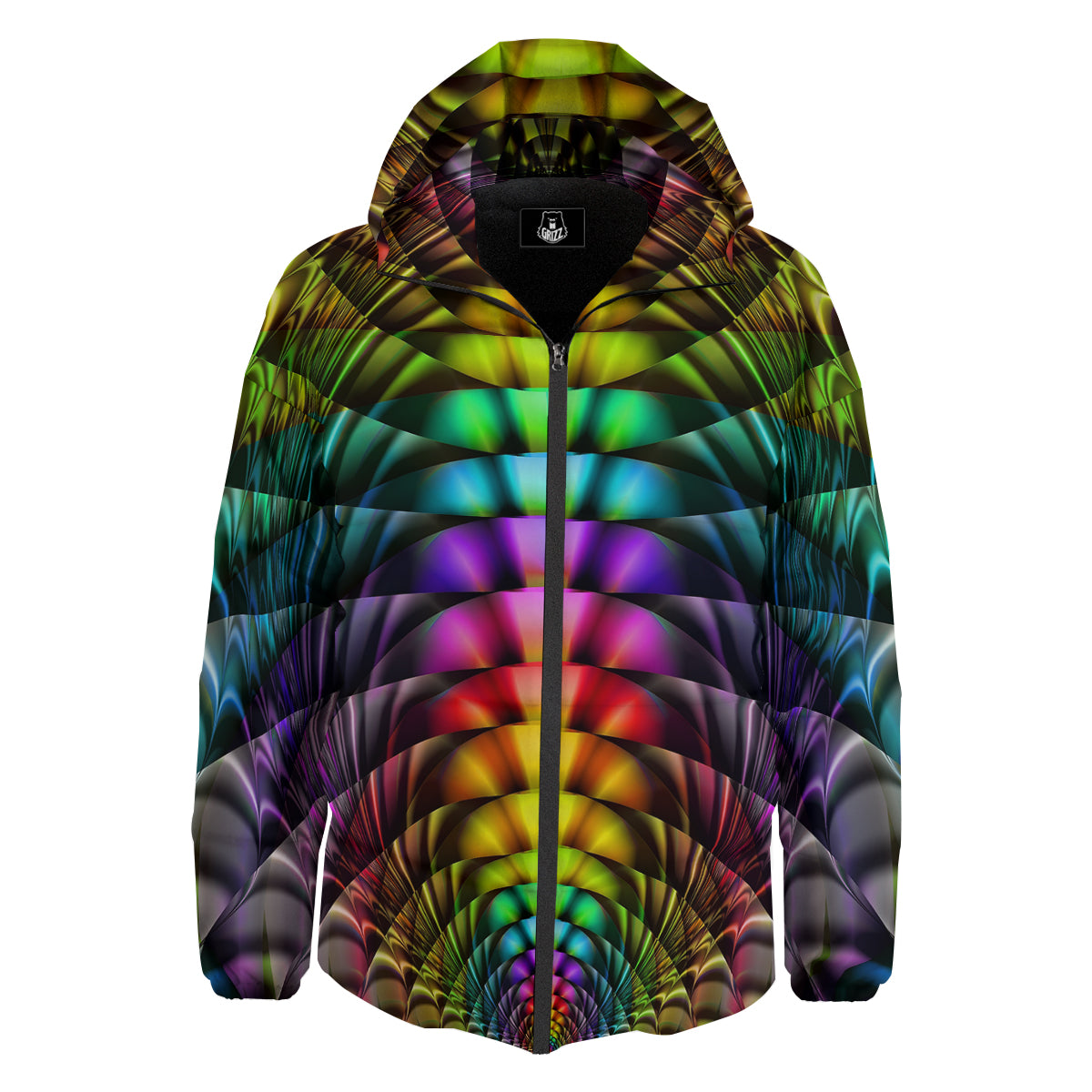 Computer Generated Colorful Fractal Print Down Jacket-grizzshop