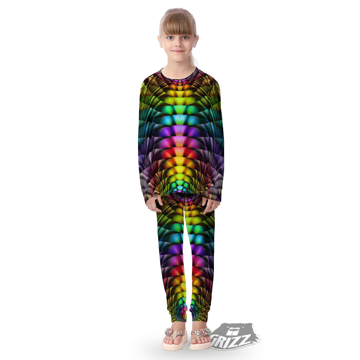 Computer Generated Colorful Fractal Print Kid's Pajamas-grizzshop