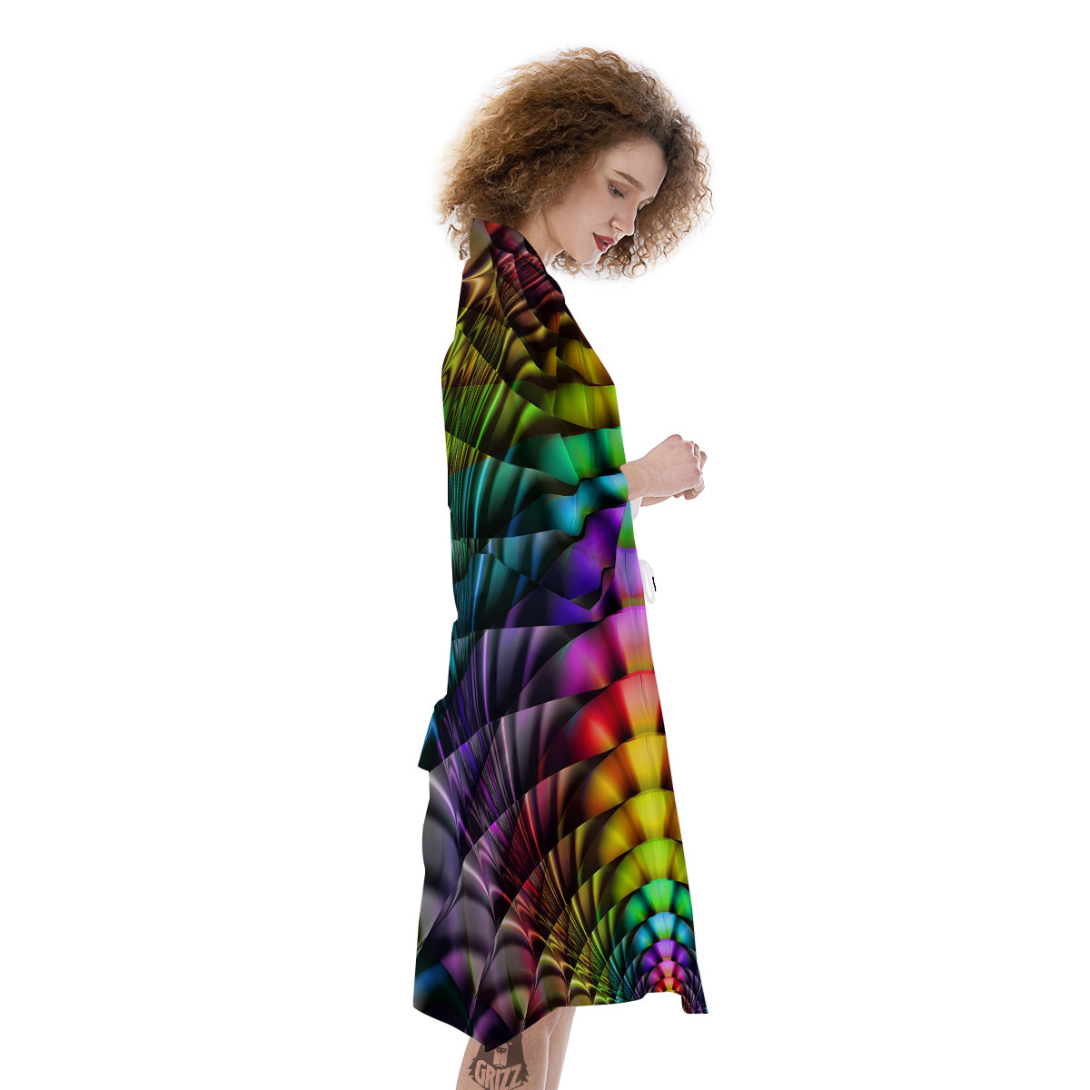 Computer Generated Colorful Fractal Print Kimono-grizzshop