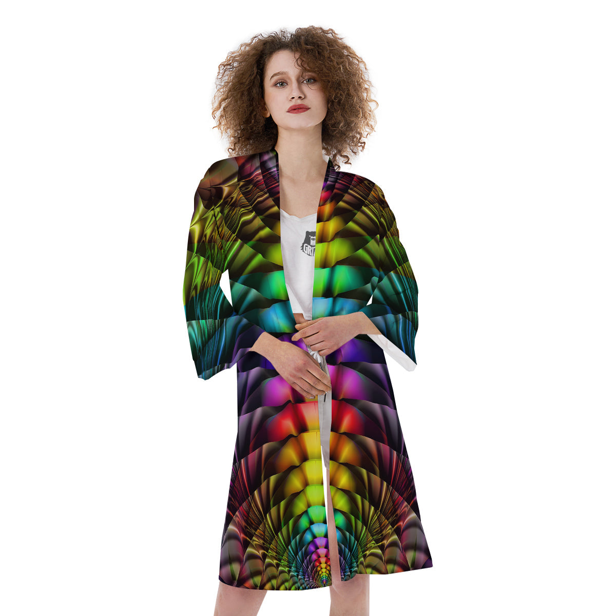 Computer Generated Colorful Fractal Print Kimono-grizzshop