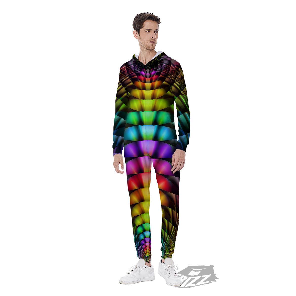 Computer Generated Colorful Fractal Print Men's Jumpsuit-grizzshop