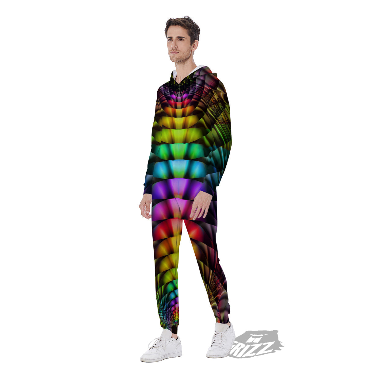 Computer Generated Colorful Fractal Print Men's Jumpsuit-grizzshop