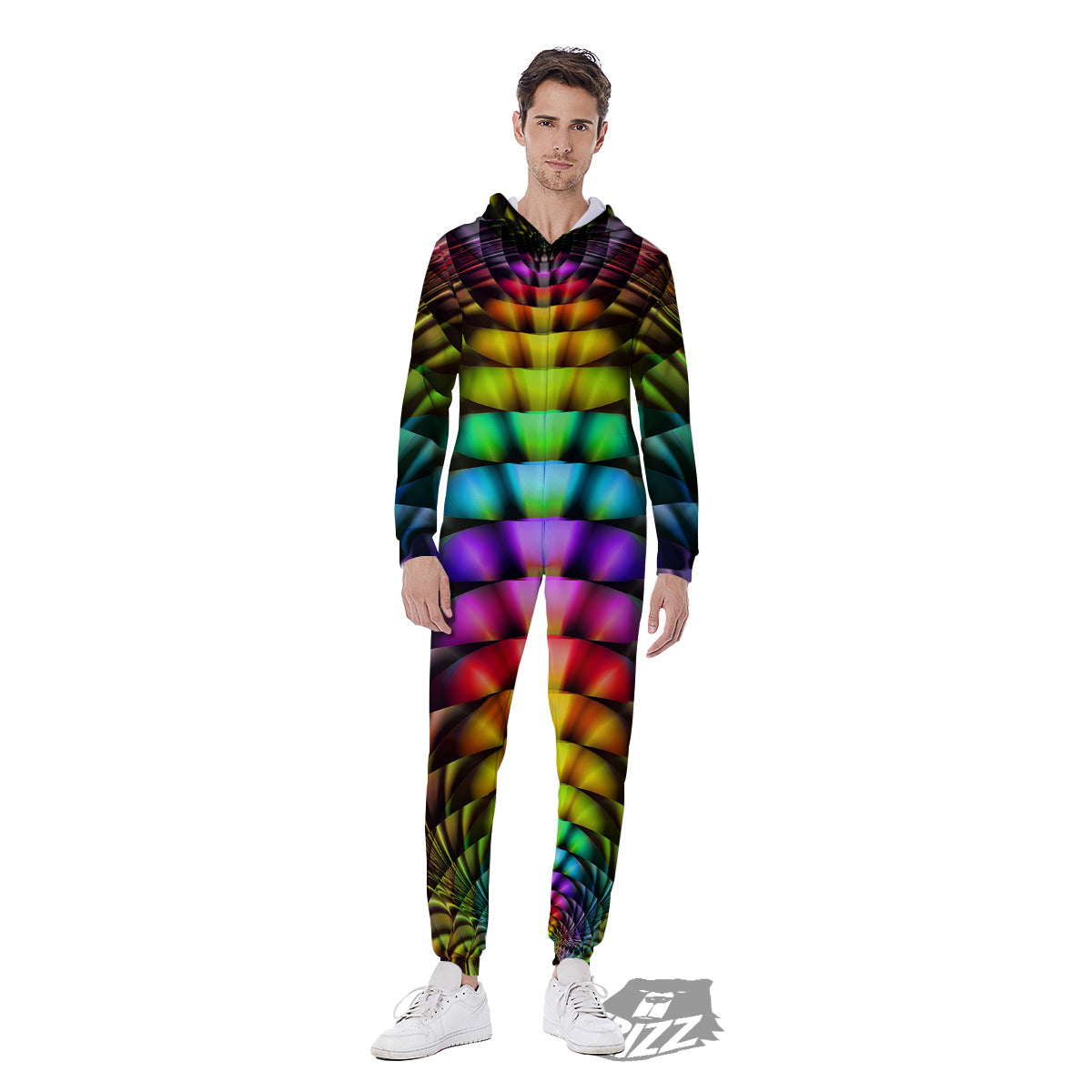 Computer Generated Colorful Fractal Print Men's Jumpsuit-grizzshop