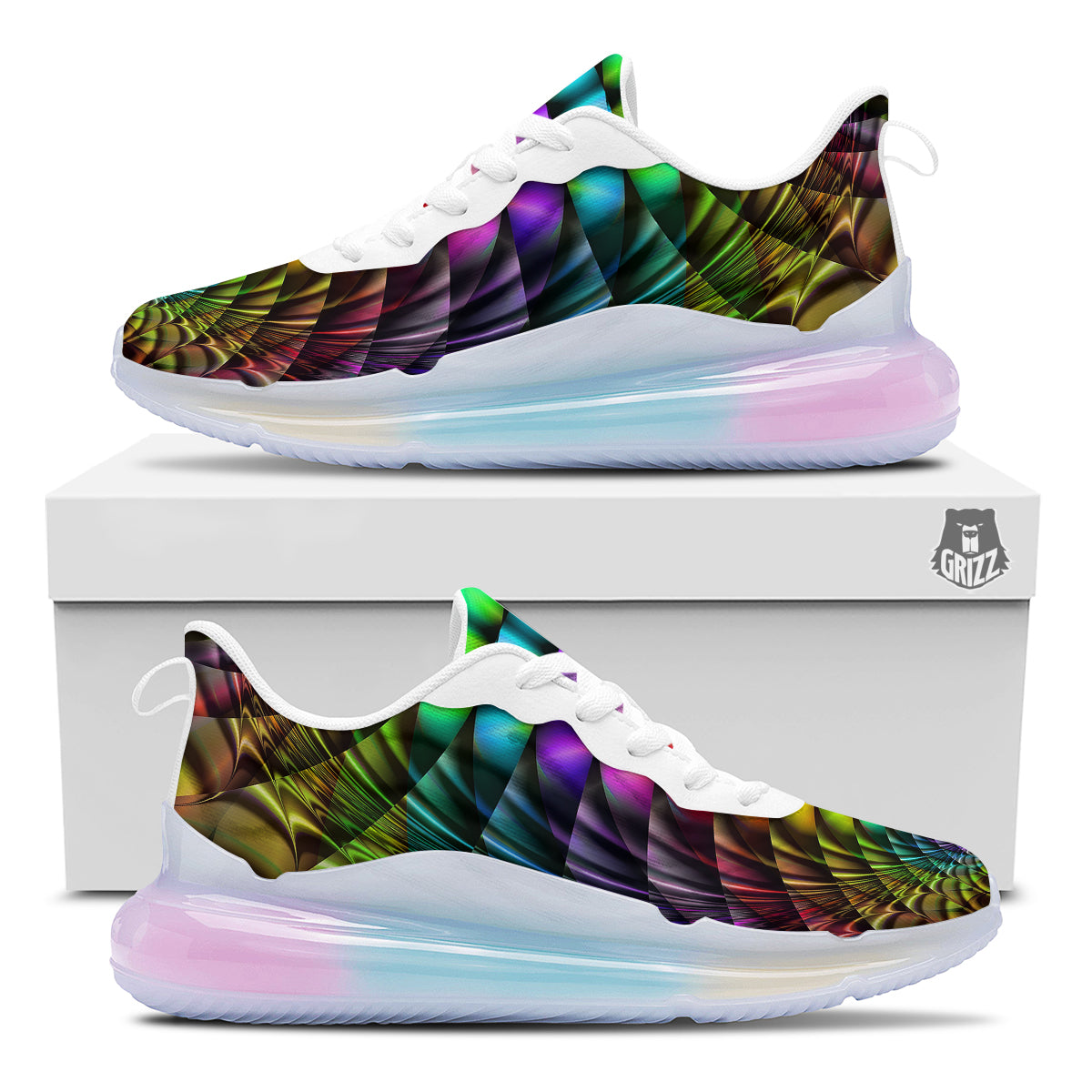 Computer Generated Colorful Fractal Print Running Sneakers-grizzshop