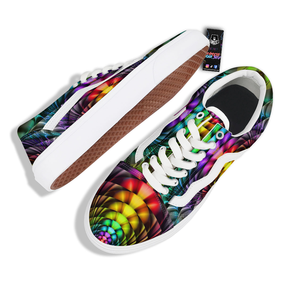 Computer Generated Colorful Fractal Print Skate Shoes-grizzshop