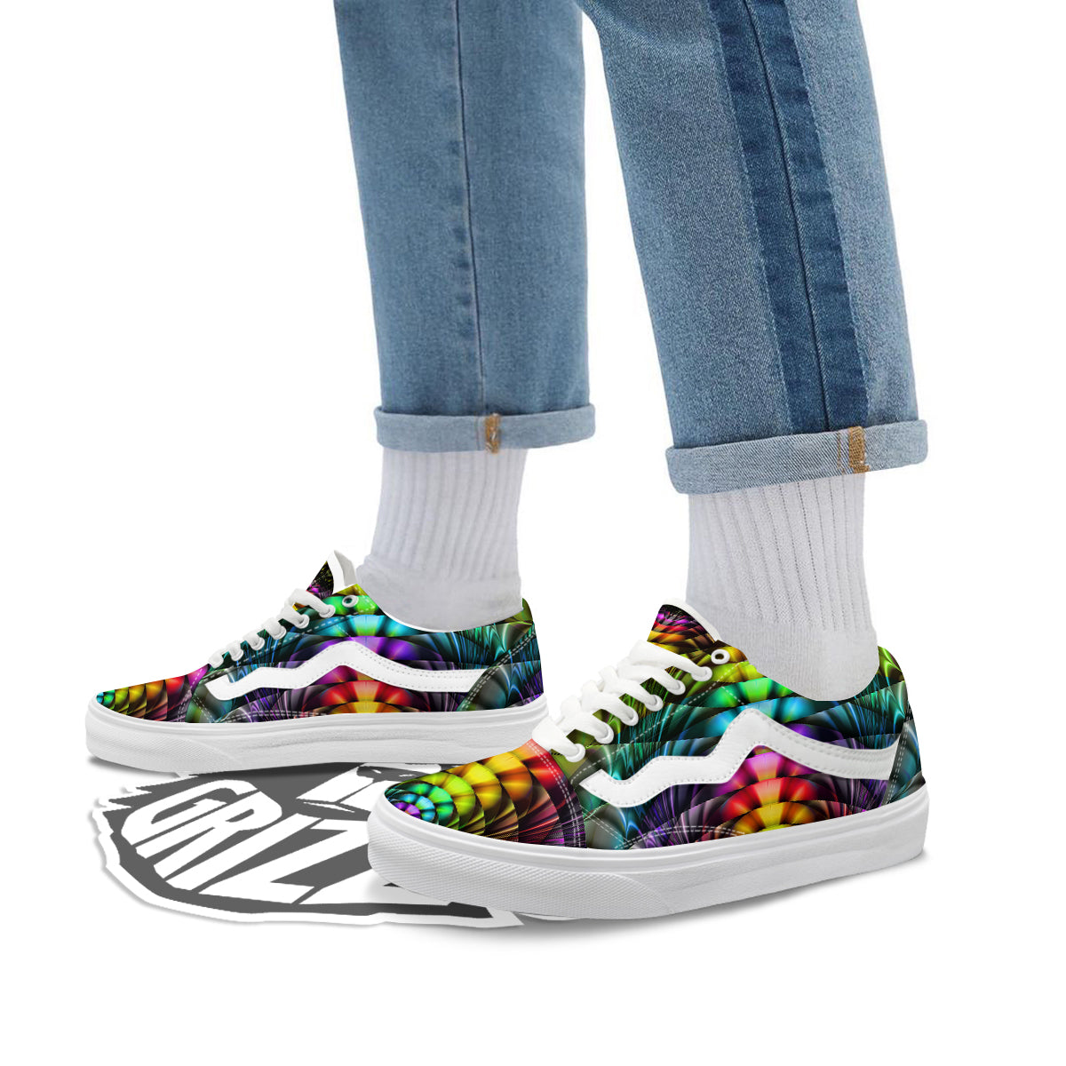 Computer Generated Colorful Fractal Print Skate Shoes-grizzshop
