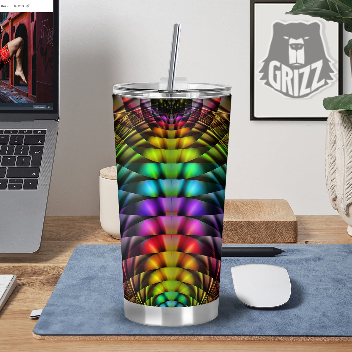Computer Generated Colorful Fractal Print Tumbler-grizzshop