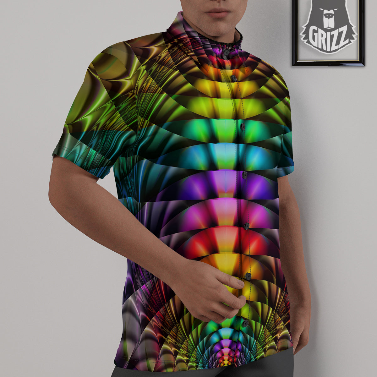 Computer Generated Colorful Fractal Print Untucked Shirts-grizzshop