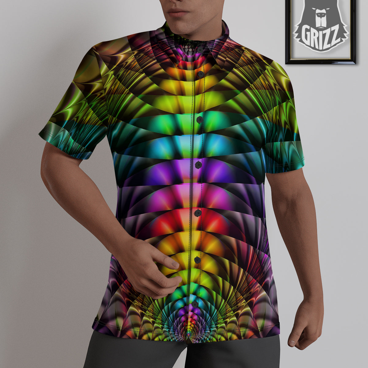 Computer Generated Colorful Fractal Print Untucked Shirts-grizzshop